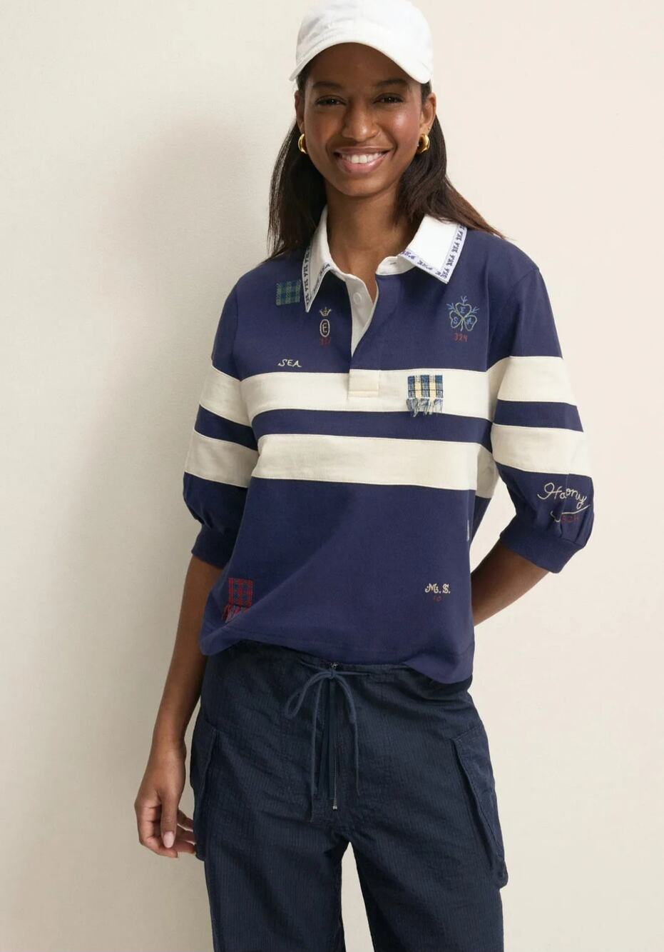 Sea New York Claira Embroidered Rugby Top Women Size S